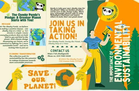 Colourful Cheeky Panda university brochure artwork in green, orange and yellow.